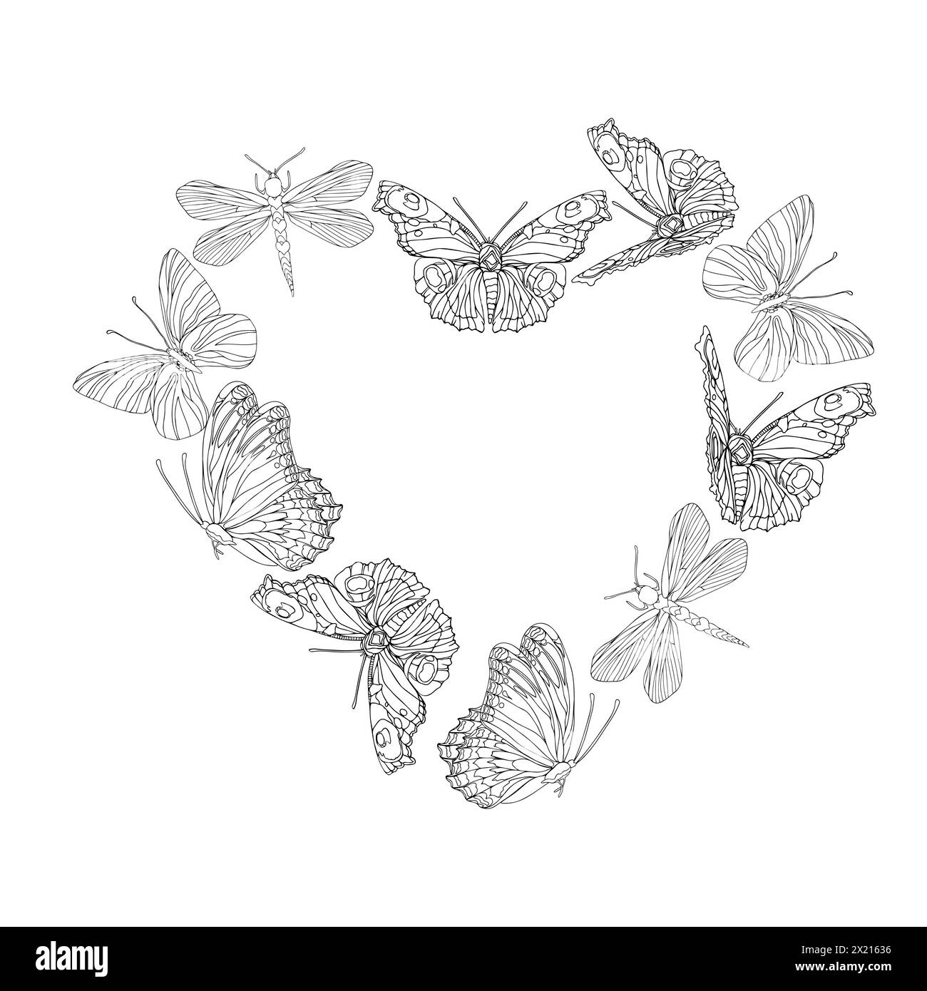 A heart with butterflies drawn around it Stock Vector