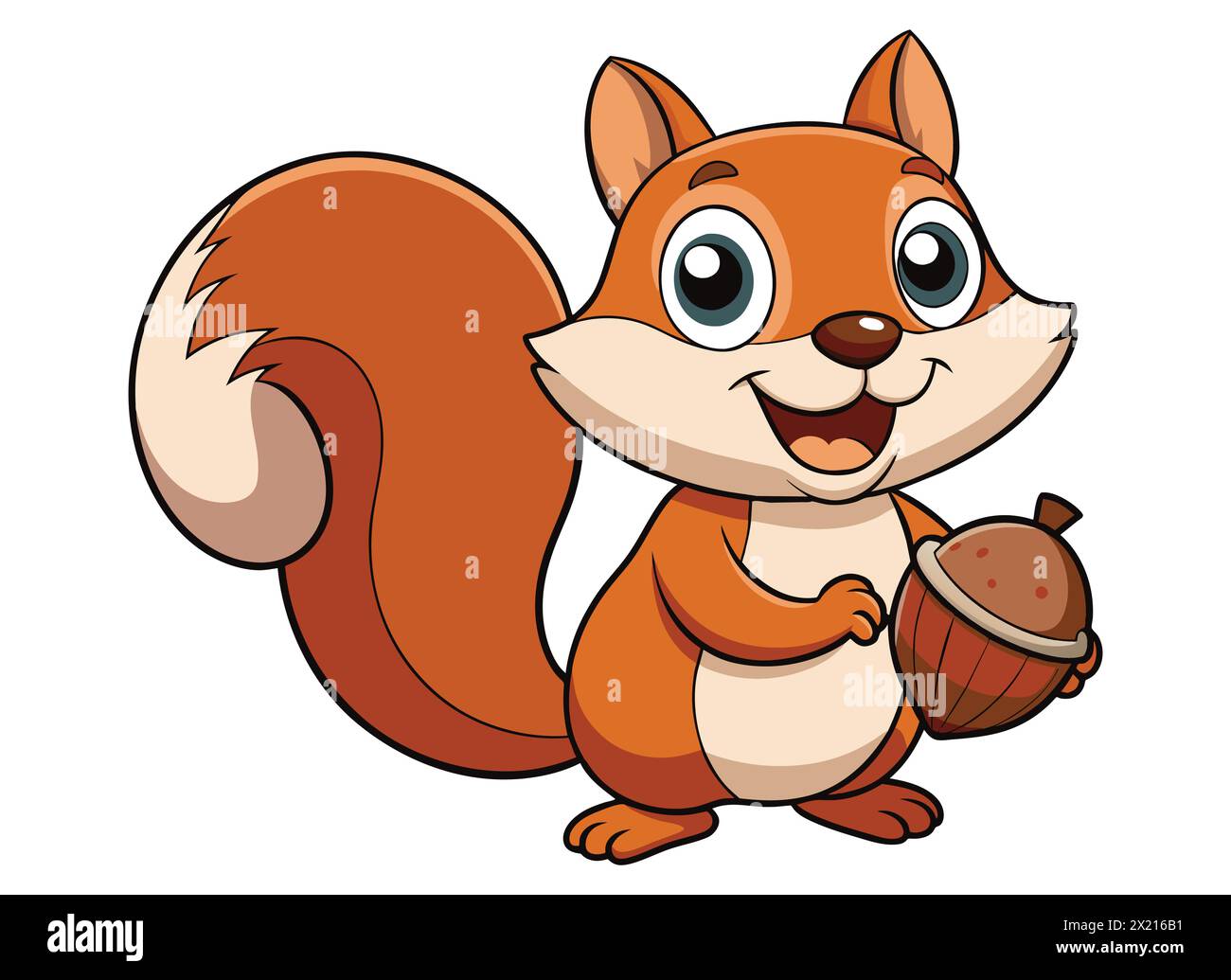 Cheerful Squirrel Holding Acorn. Playful Squirrel Cartoon. Adorable Squirrel Character with Nut Stock Vector