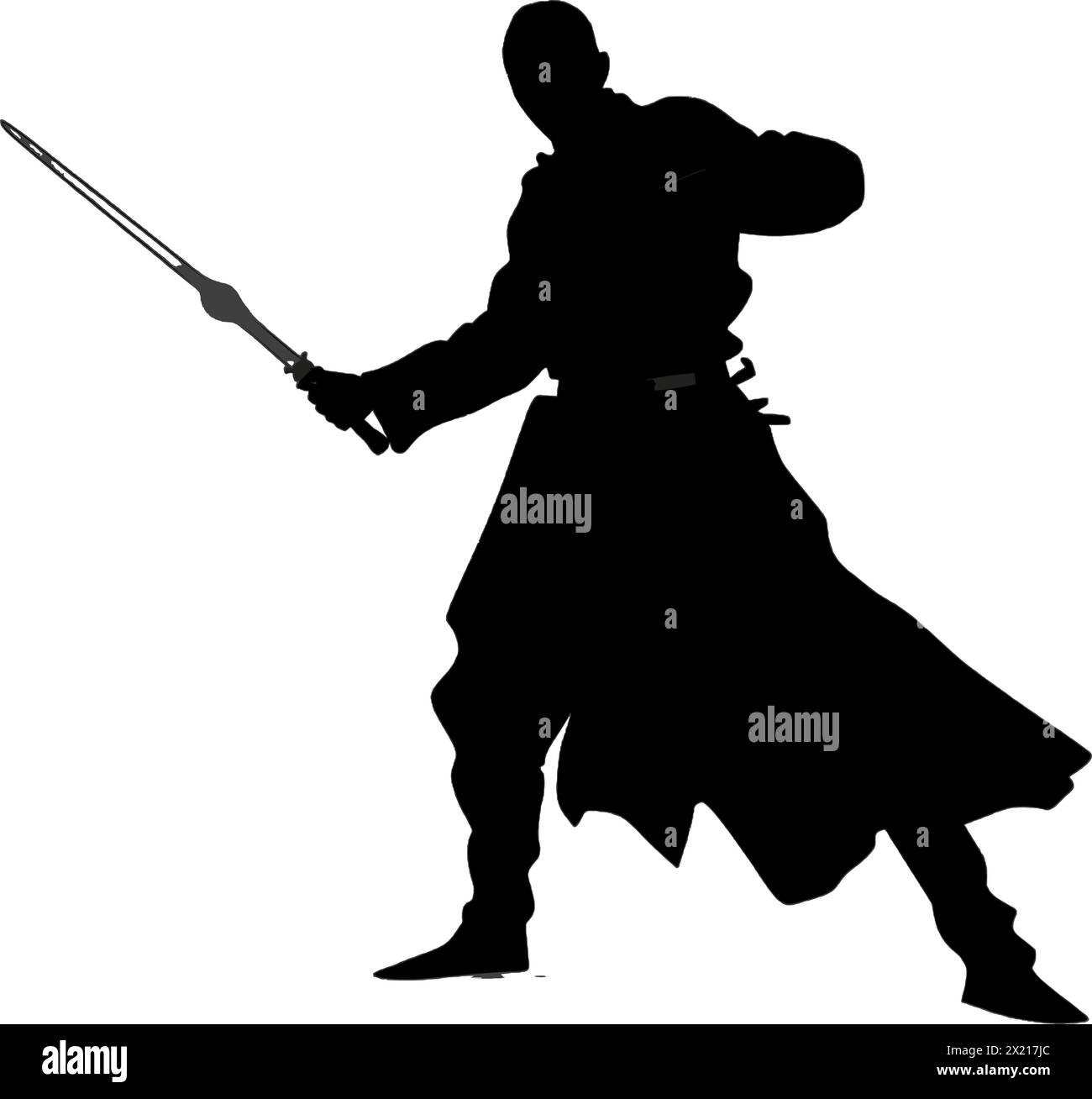 Vector illustration of a samurai in black silhouette against a clean ...