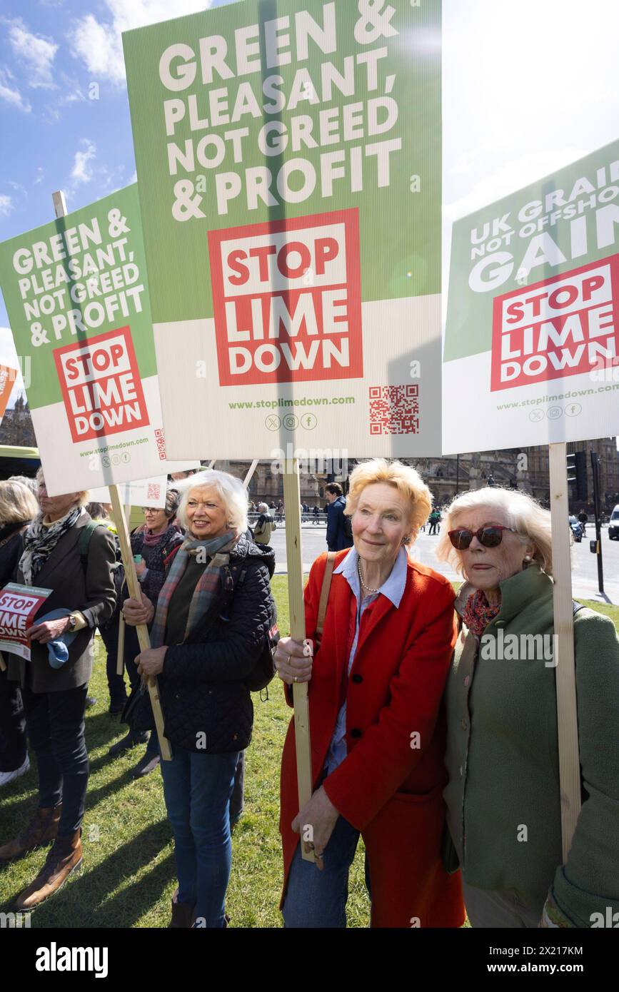 Campaigners staging a rally in Westminster in order to protect food production and nature from industrial-size solar farms, Parliament Square, London. Stock Photo