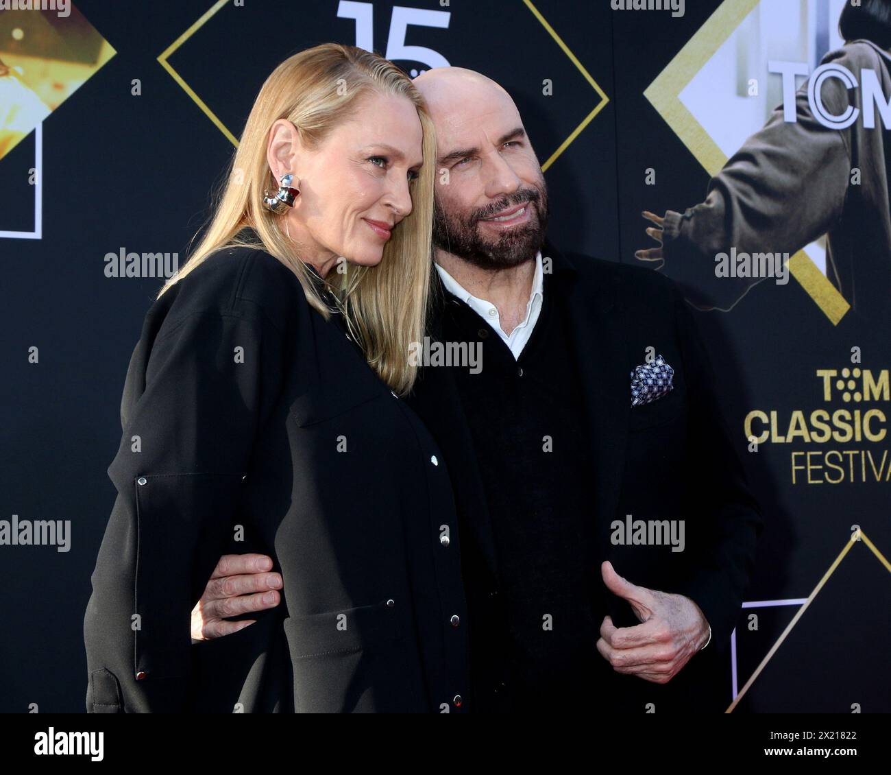 April 18, 2024, Los Angeles, Ca, USA: LOS ANGELES - APR 18: Uma Thurman, John Travolta at the 2024 TCM Classic Film Festival Opening Night - 30th Anniversary Presentation Of ''Pulp Fiction'' at the TCL Chinese Theater IMAX on April 18, 2024 in Los Angeles, CA (Credit Image: © Kay Blake/ZUMA Press Wire) EDITORIAL USAGE ONLY! Not for Commercial USAGE! Stock Photo