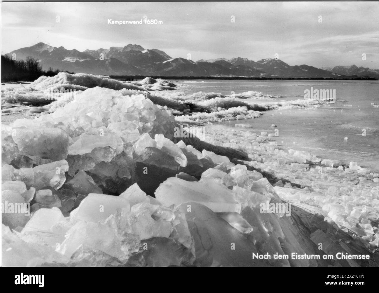 geography / travel, Germany, lakes, Chiemsee, after the ice storm, picture postcard, 1950s, ADDITIONAL-RIGHTS-CLEARANCE-INFO-NOT-AVAILABLE Stock Photo