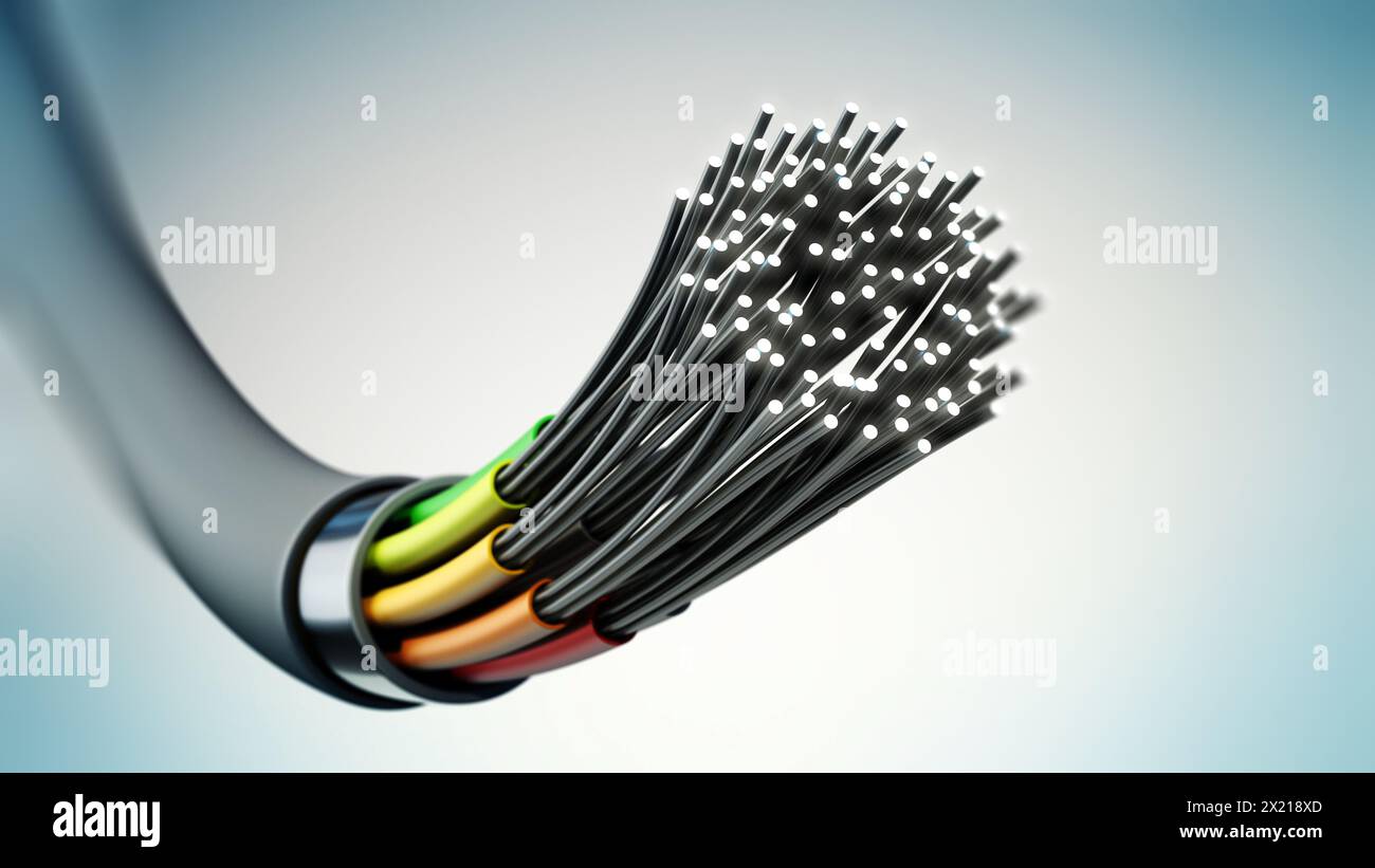 Fiber optic cable isolated on gray background. 3D illustration. Stock Photo