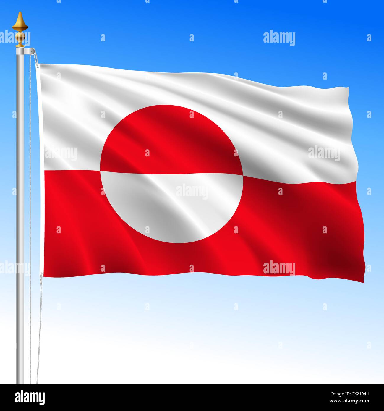 Greenland, official national waving flag, american territory, Kingdom of Denmark, vector illustration Stock Vector
