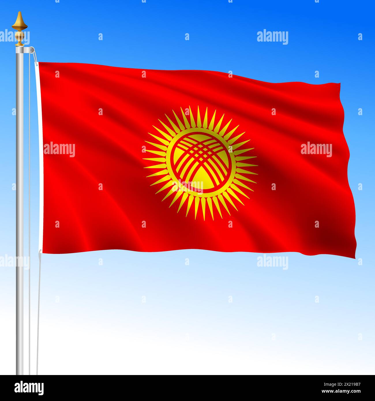 Kyrgyzstan, official national waving flag, asiatic country, vector illustration Stock Vector