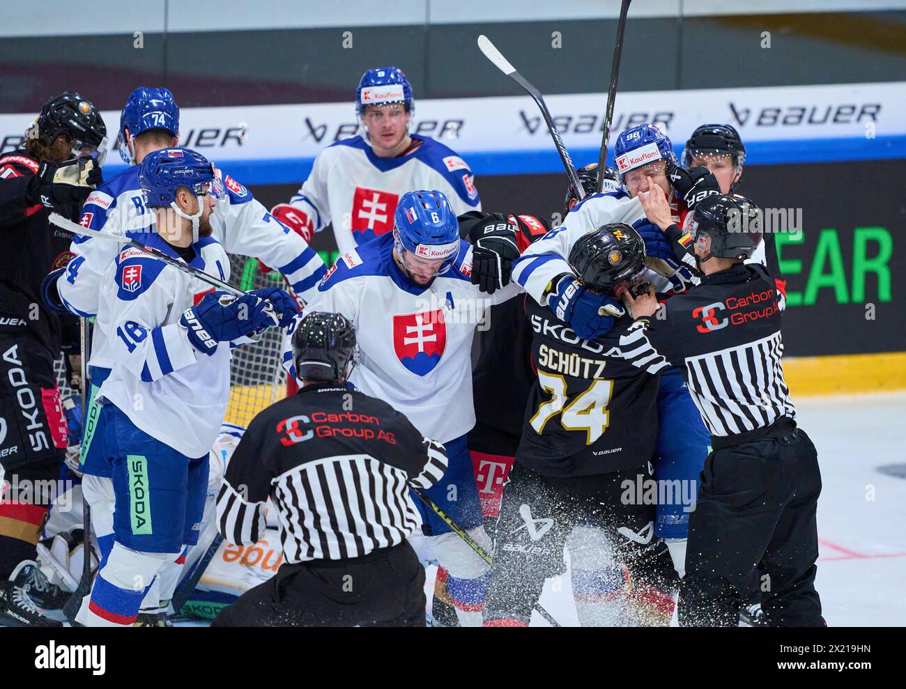 Roughing in the match GERMANY - SLOVAKIA 7-3 Friendly match DEB ICE HOCKEY, World Championship 2024 preparation in Kaufbeuren Germany, Apr 18, 2024,  Season 2023/2024, Slowakei,  Photographer: ddp images / star-images Stock Photo