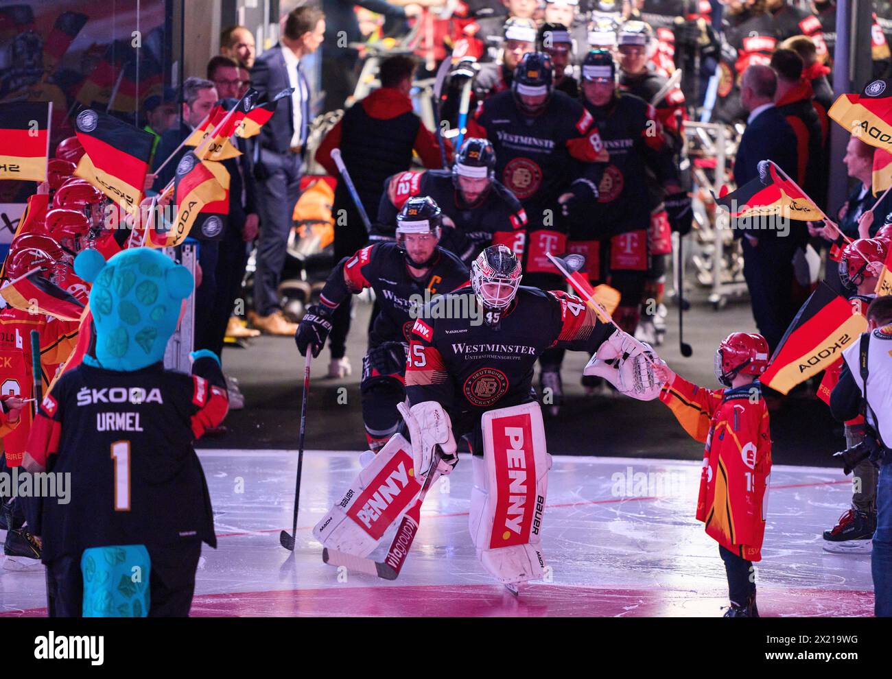 Tobias Ancicka  Nr.45 goalie of Germany  in the match GERMANY - SLOVAKIA 7-3 Friendly match DEB ICE HOCKEY, World Championship 2024 preparation in Kaufbeuren Germany, Apr 18, 2024,  Season 2023/2024, Slowakei,  Photographer: ddp images / star-images Stock Photo