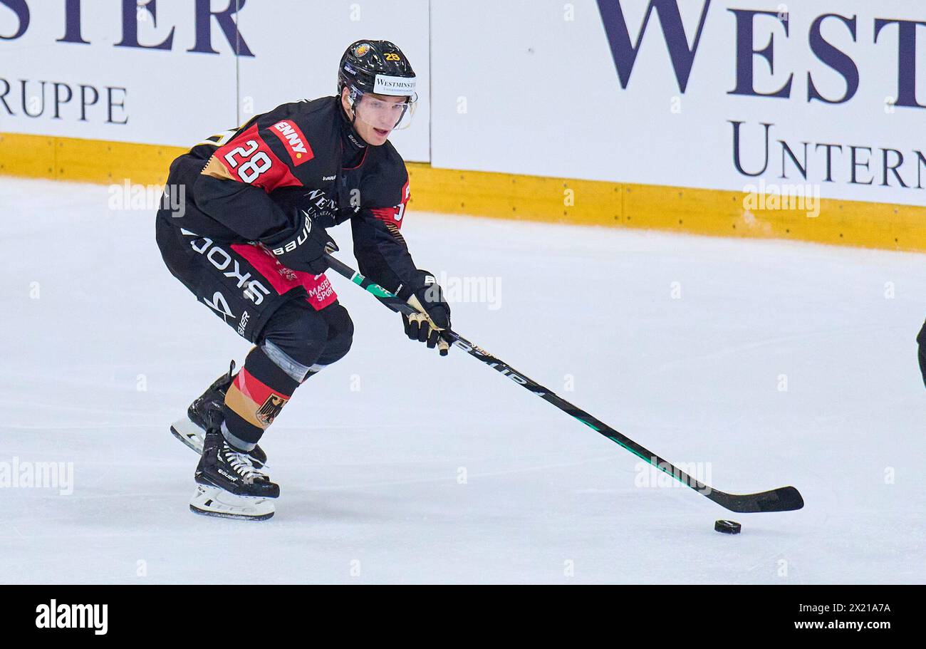 Samuel Soramies Nr.28 of Germany  in the match GERMANY - SLOVAKIA 7-3 Friendly match DEB ICE HOCKEY, World Championship 2024 preparation in Kaufbeuren Germany, Apr 18, 2024,  Season 2023/2024, Slowakei,  Photographer: ddp images / star-images Stock Photo