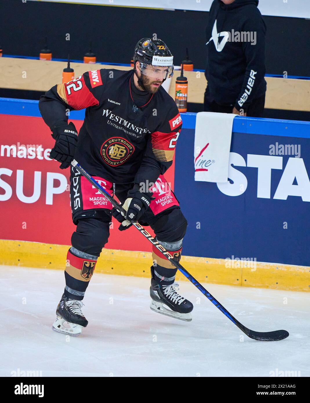 Matthias Plachta Nr.22 of Germany  in the match GERMANY - SLOVAKIA 7-3 Friendly match DEB ICE HOCKEY, World Championship 2024 preparation in Kaufbeuren Germany, Apr 18, 2024,  Season 2023/2024, Slowakei,  Photographer: ddp images / star-images Stock Photo