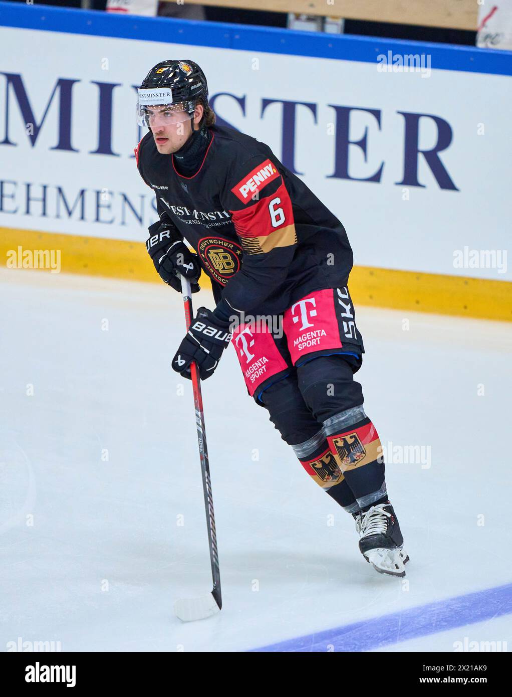 Julius Karrer Nr.6 of Germany  in the match GERMANY - SLOVAKIA 7-3 Friendly match DEB ICE HOCKEY, World Championship 2024 preparation in Kaufbeuren Germany, Apr 18, 2024,  Season 2023/2024, Slowakei,  Photographer: ddp images / star-images Stock Photo