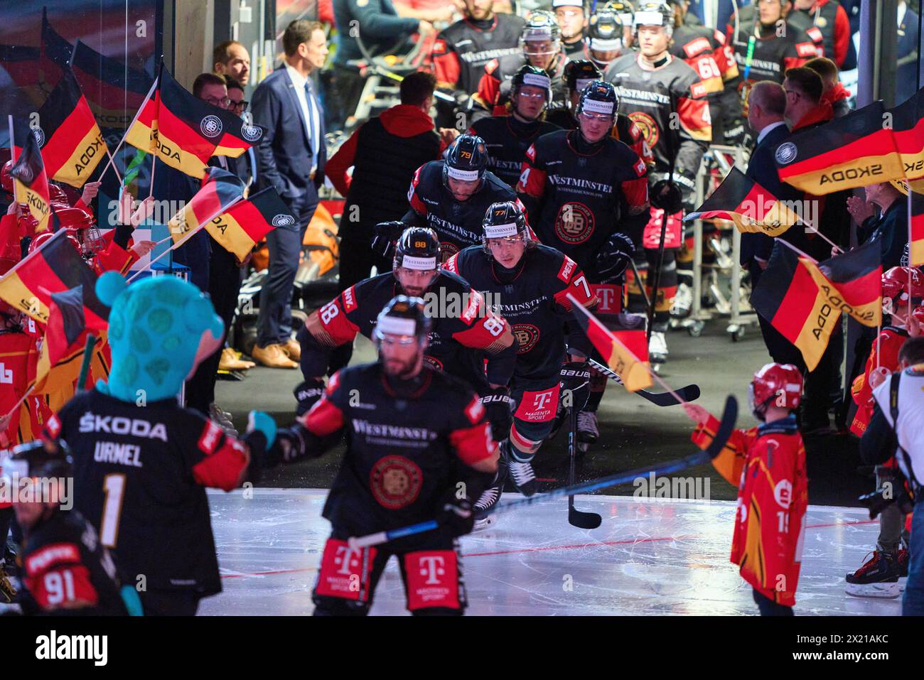 Tobias Fohrler, Nr.88 of Germany Daniel Fischbuch Nr.77 of Germany  in the match GERMANY - SLOVAKIA 7-3 Friendly match DEB ICE HOCKEY, World Championship 2024 preparation in Kaufbeuren Germany, Apr 18, 2024,  Season 2023/2024, Slowakei,  Photographer: ddp images / star-images Stock Photo