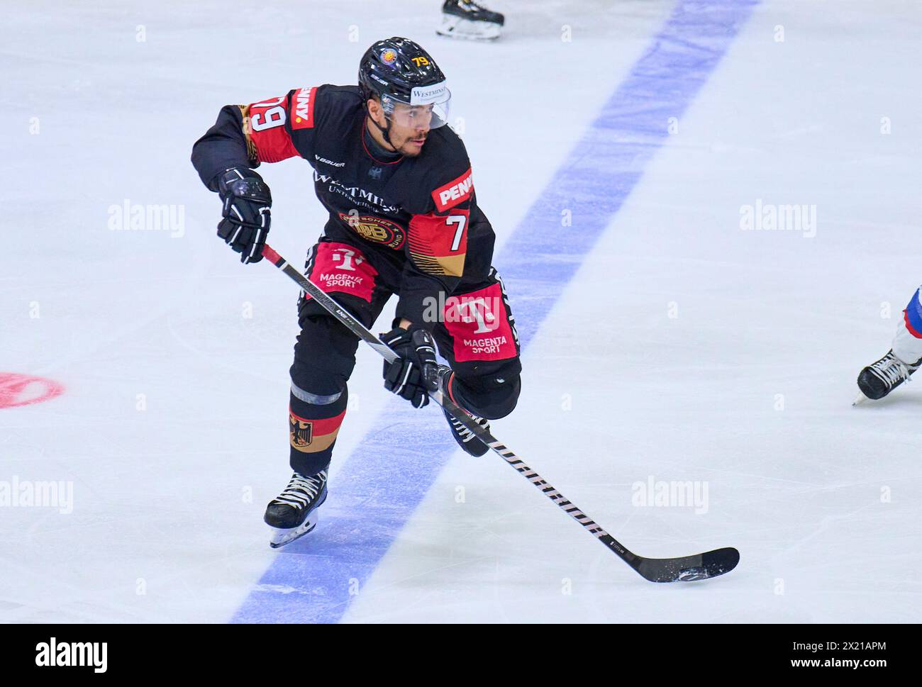 Colin Ugbekile Nr.79 of Germany  in the match GERMANY - SLOVAKIA 7-3 Friendly match DEB ICE HOCKEY, World Championship 2024 preparation in Kaufbeuren Germany, Apr 18, 2024,  Season 2023/2024, Slowakei,  Photographer: ddp images / star-images Stock Photo