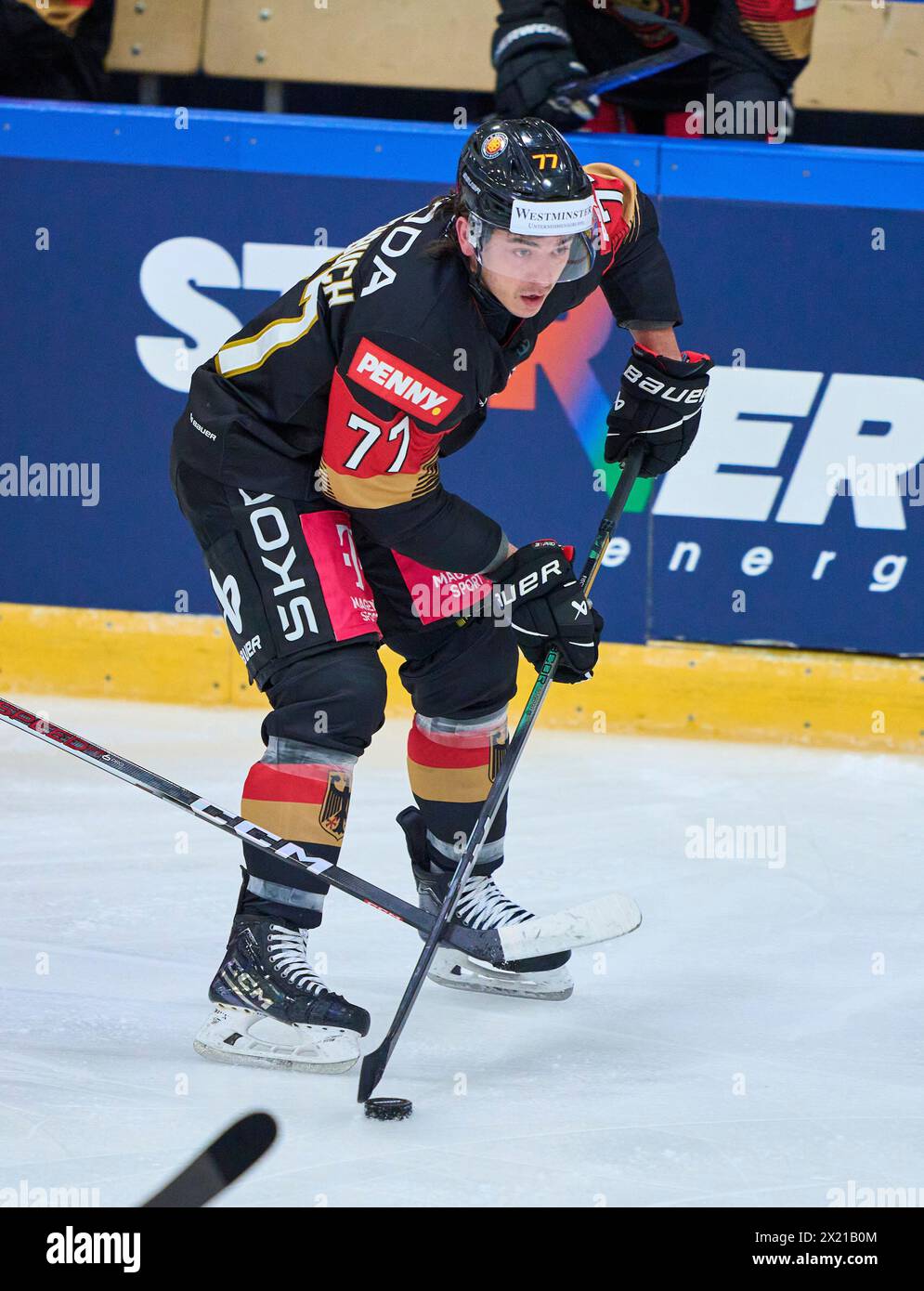 Daniel Fischbuch Nr.77 of Germany  in the match GERMANY - SLOVAKIA 7-3 Friendly match DEB ICE HOCKEY, World Championship 2024 preparation in Kaufbeuren Germany, Apr 18, 2024,  Season 2023/2024, Slowakei,  Photographer: ddp images / star-images Stock Photo