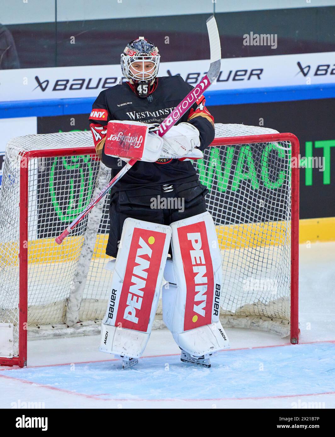 Tobias Ancicka  Nr.45 goalie of Germany  in the match GERMANY - SLOVAKIA 7-3 Friendly match DEB ICE HOCKEY, World Championship 2024 preparation in Kaufbeuren Germany, Apr 18, 2024,  Season 2023/2024, Slowakei,  Photographer: ddp images / star-images Stock Photo