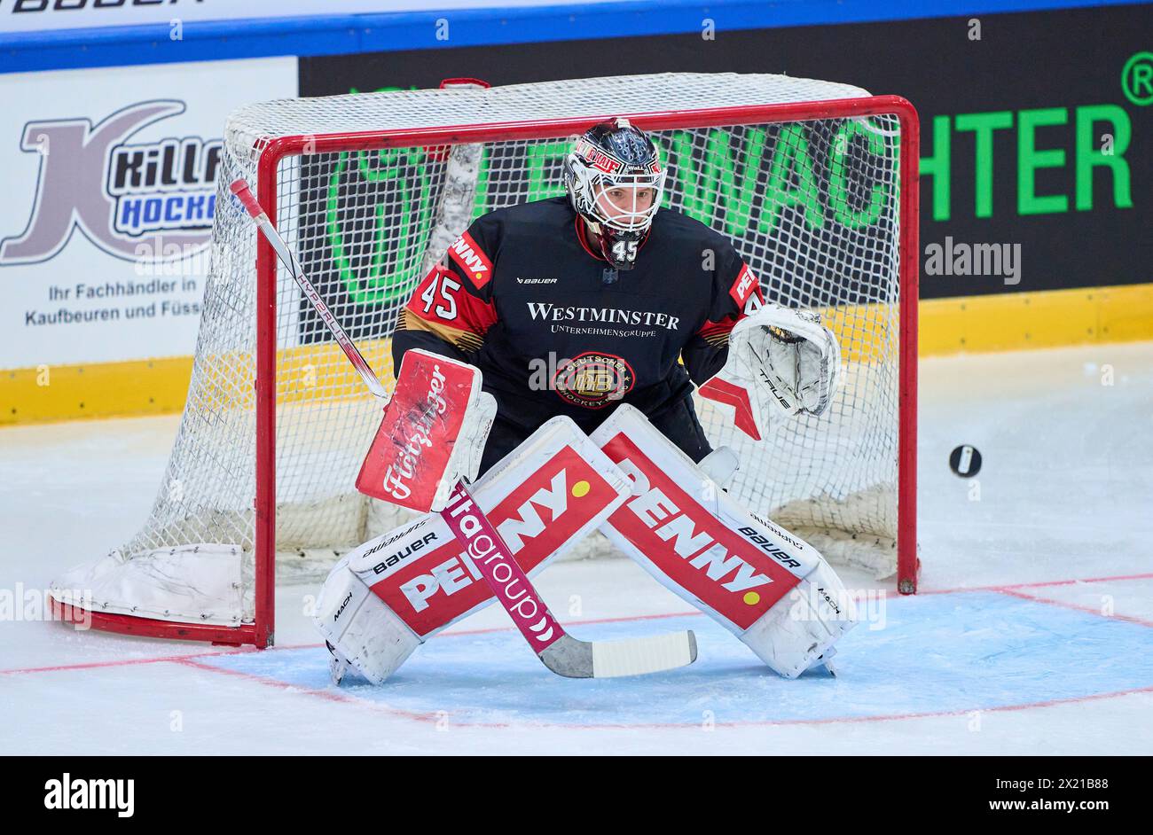 Tobias Ancicka  Nr.45 goalie of Germany  in the match GERMANY - SLOVAKIA 7-3 Friendly match DEB ICE HOCKEY, World Championship 2024 preparation in Kaufbeuren Germany, Apr 18, 2024,  Season 2023/2024, Slowakei,  Photographer: ddp images / star-images Stock Photo