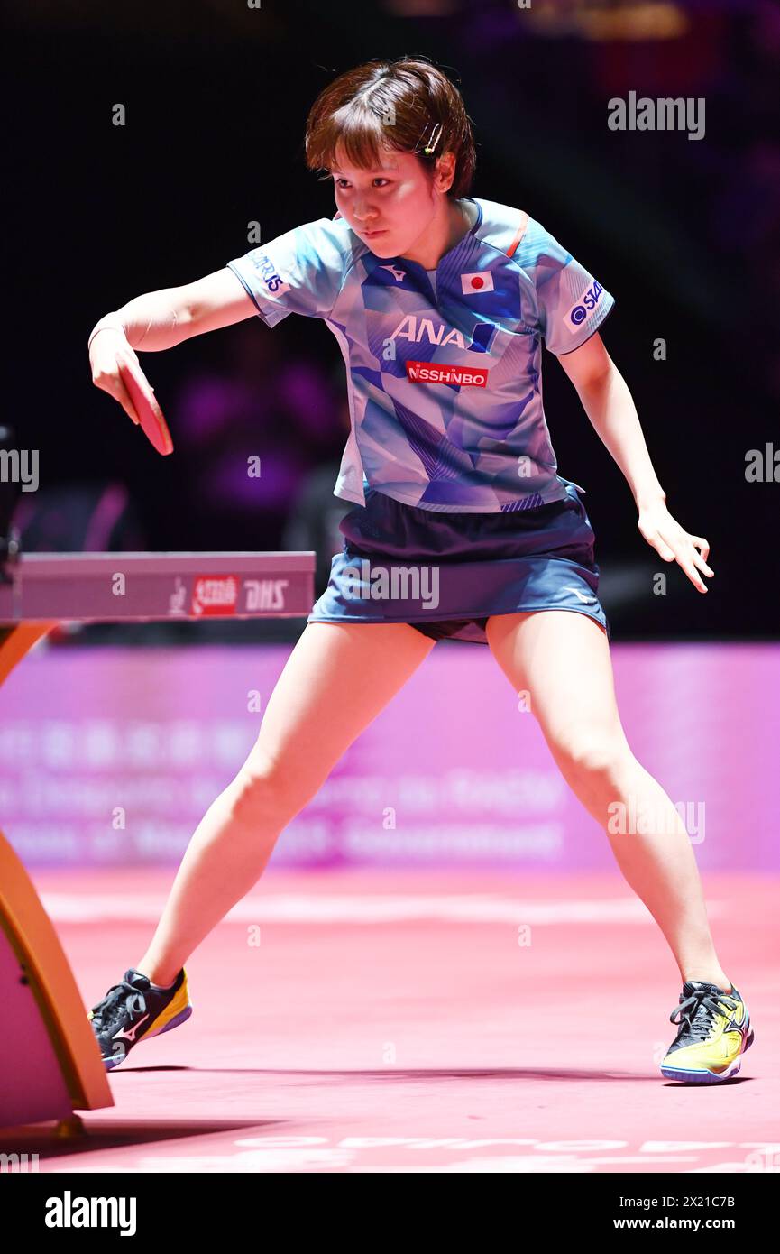 Macao, China. 19th Apr, 2024. Miu Hirano (JPN) Table Tennis ITTF World Cup Macao 2024 Women