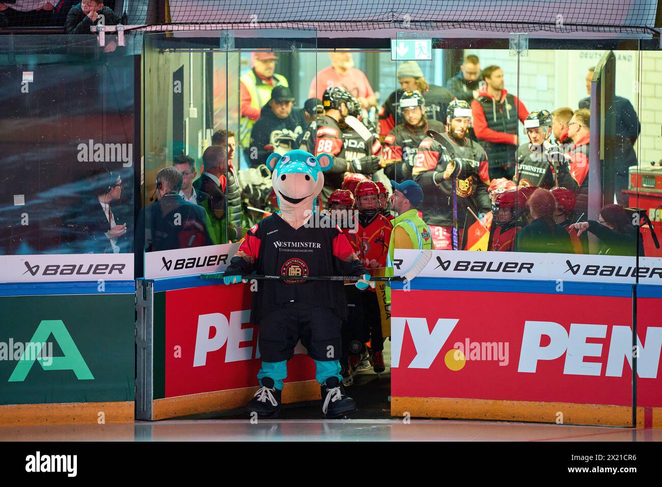 DEB Maskottchen Urmel  in the match GERMANY - SLOVAKIA 7-3 Friendly match DEB ICE HOCKEY, World Championship 2024 preparation in Kaufbeuren Germany, Apr 18, 2024,  Season 2023/2024, Slowakei,  Photographer: ddp images / star-images Stock Photo