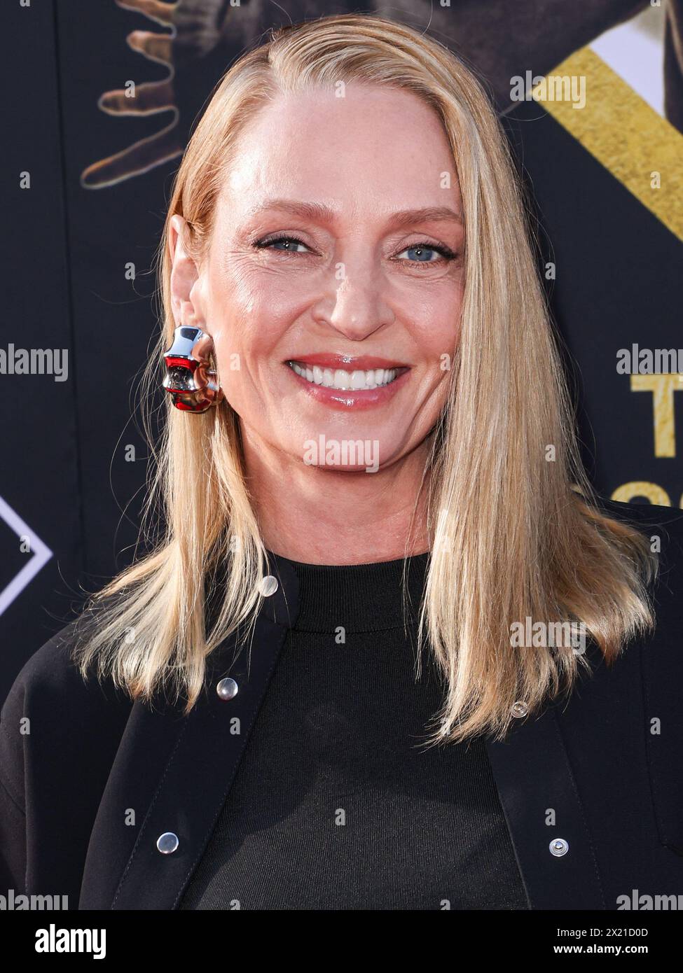HOLLYWOOD, LOS ANGELES, CALIFORNIA, USA - APRIL 18: Uma Thurman arrives at the 15th Annual TCM Classic Film Festival 2024 Opening Night And 30th Anniversary Presentation Of Miramax's 'Pulp Fiction' held at the TCL Chinese Theatre on April 18, 2024 in Hollywood, Los Angeles, California, United States. (Photo by Xavier Collin/Image Press Agency) Stock Photo