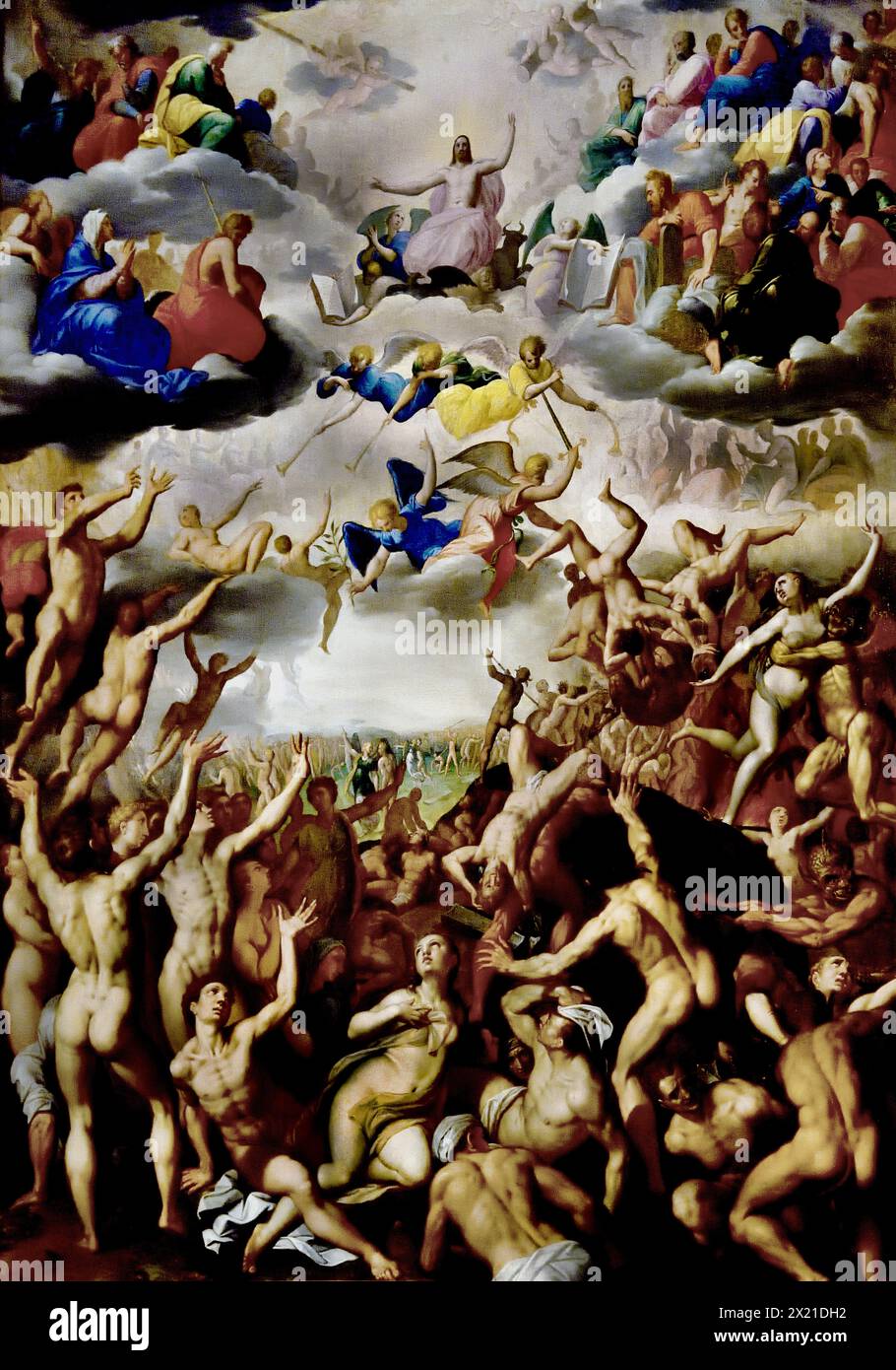 The Last Judgement 1580 by   Jacob de Backer  (circa 1540/1545–1591/1600)The Cathedral of Our Lady - Onze-Lieve-Vrouwekathedraal, ) Antwerp, Belgium, Belgian . ( 1352 construction ended in 1521) Gothic . Stock Photo
