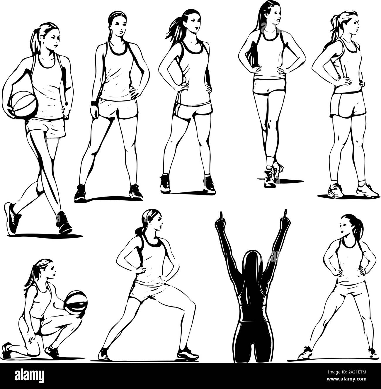 A series of women in black and white poses for a picture. The women are