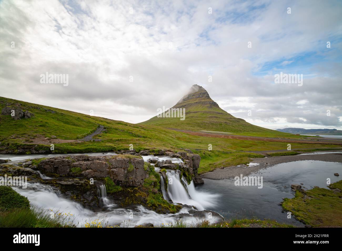 Landscape with waterfall in Iceland Stock Photo