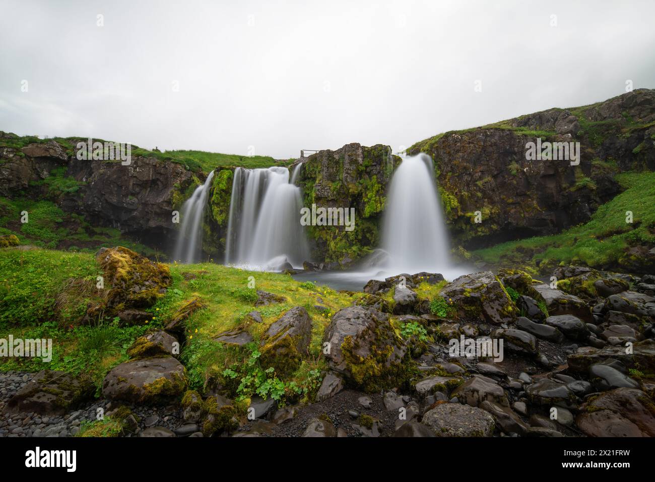 Landscape with waterfall in Iceland Stock Photo