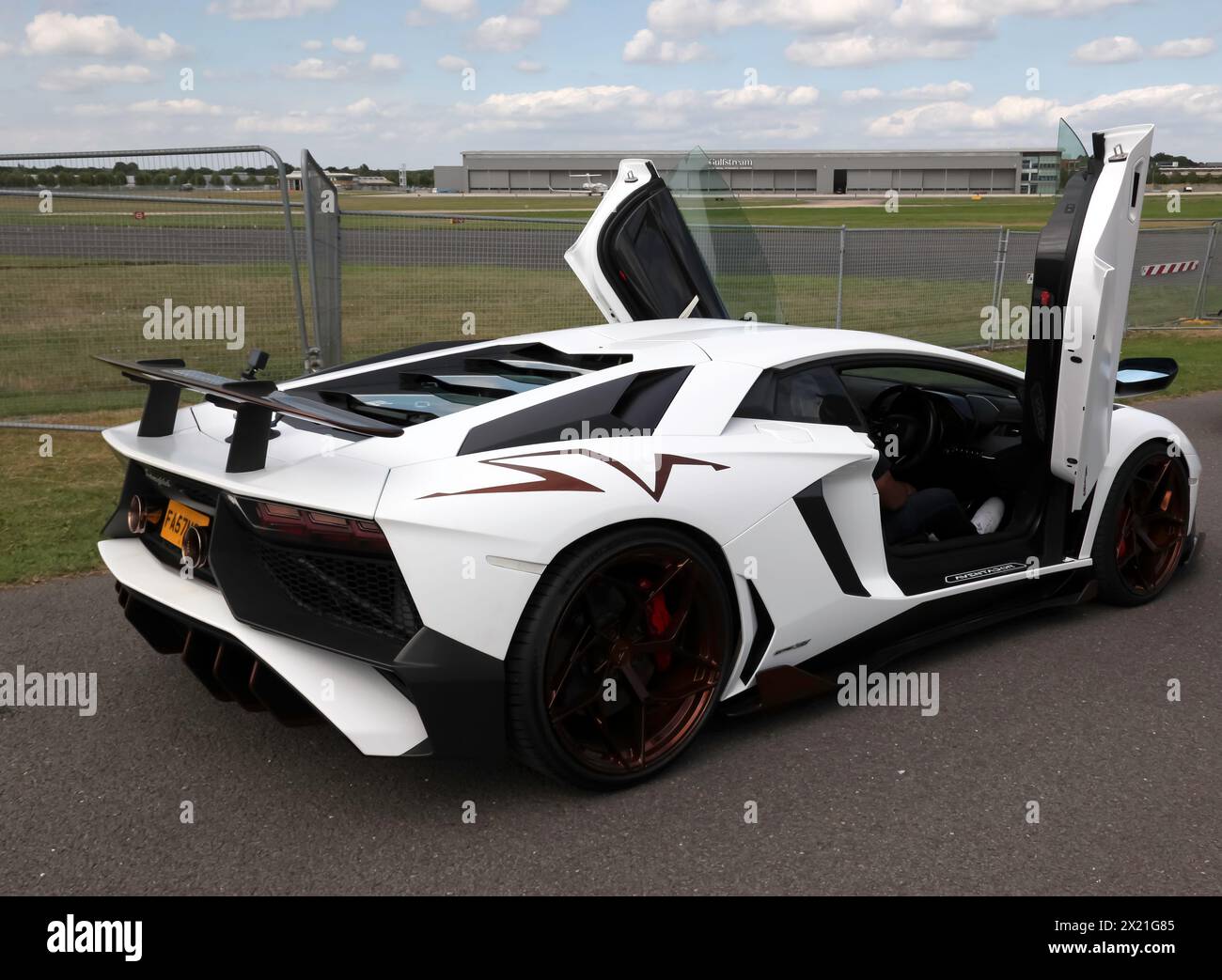 Three-quarters Rear view of a Lamborghini Aventador SuperVeloce LP 750-4, on display at the 2023 British Motor Show Stock Photo