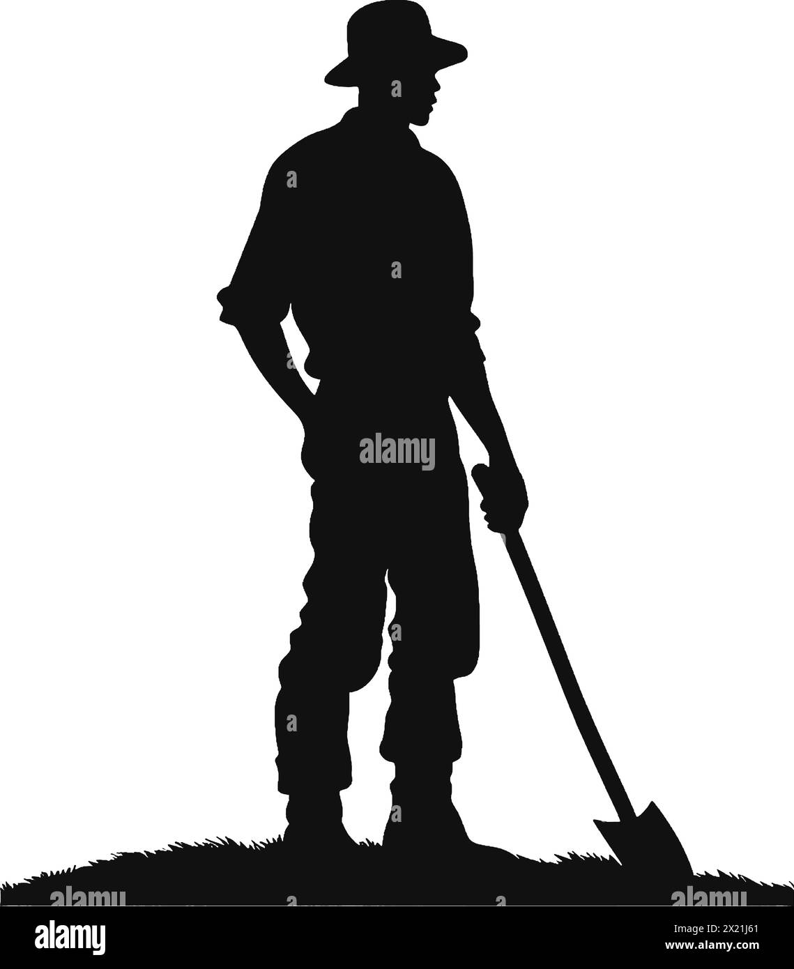 Vector illustration of a gardener with shovels. in black silhouette against a clean white