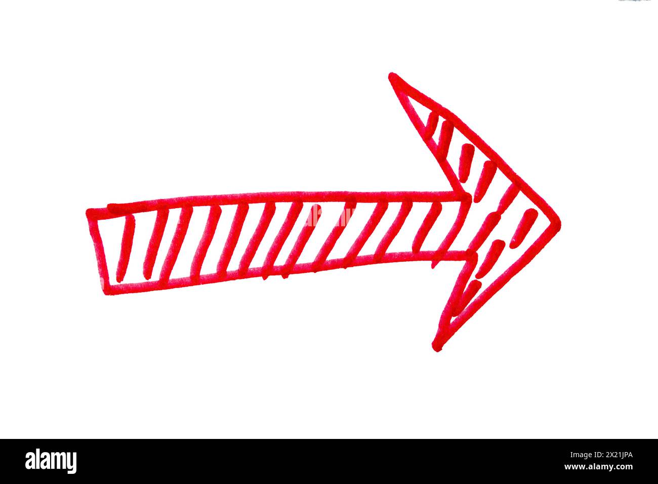 Arrow drawn with red marker on white background, clipping path Stock Photo
