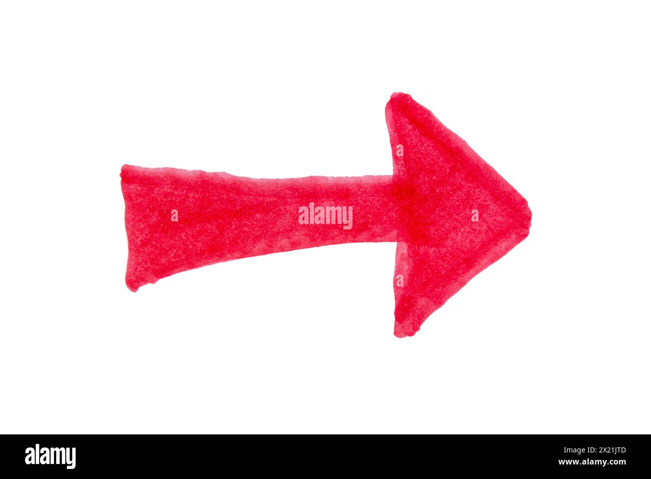 Arrow drawn with red marker on white background, clipping path Stock Photo