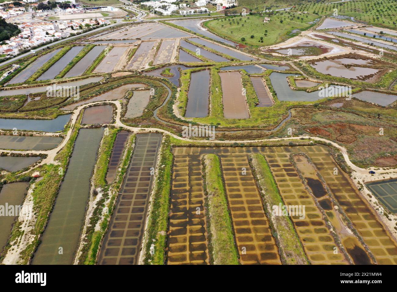 the Castro Marim salt pans from the air, Portugal, Castro Marim Stock Photo