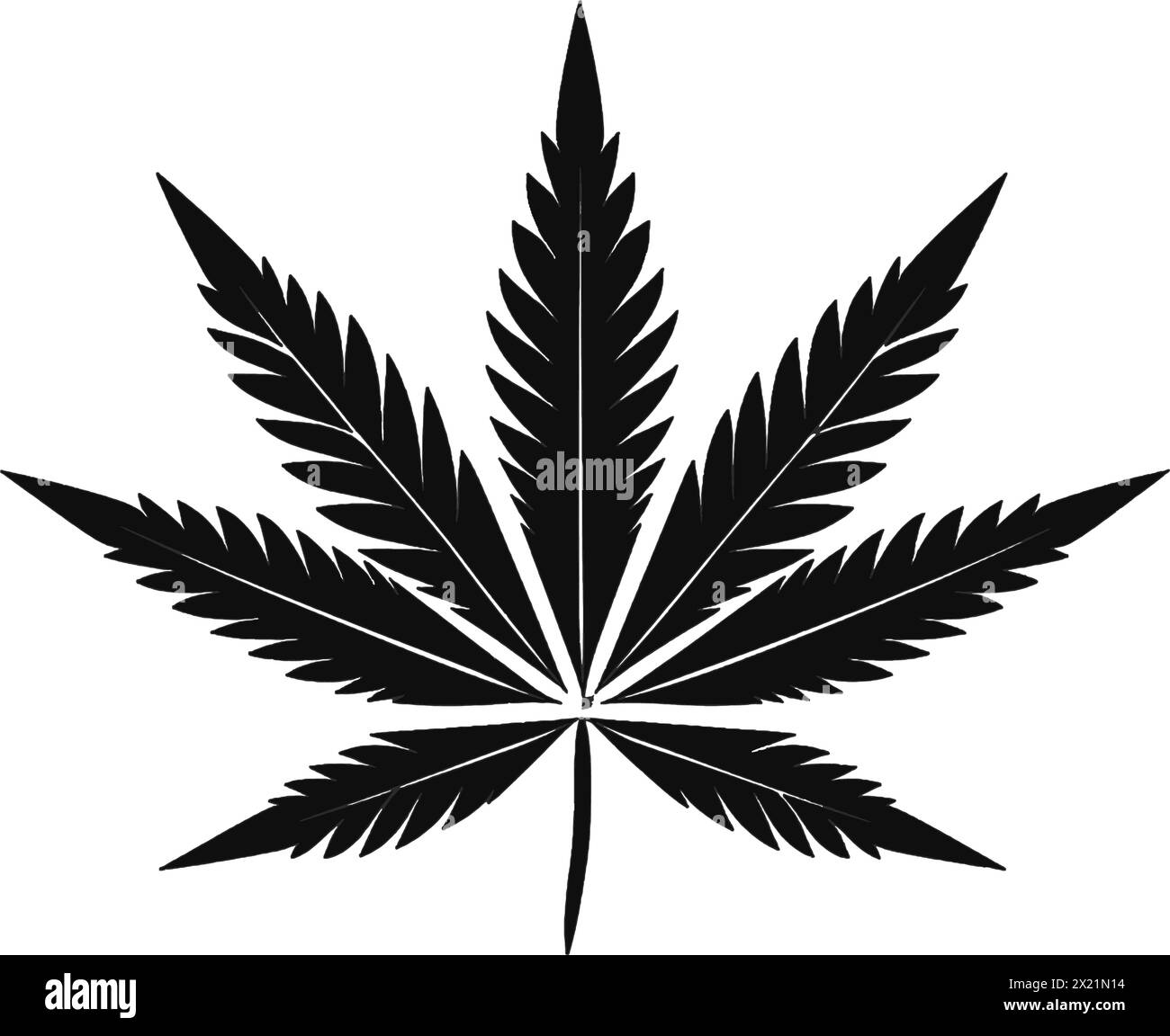 Vector illustration of a cannabis leaf in black silhouette against a clean white background, capturing graceful forms of this vector. Stock Vector