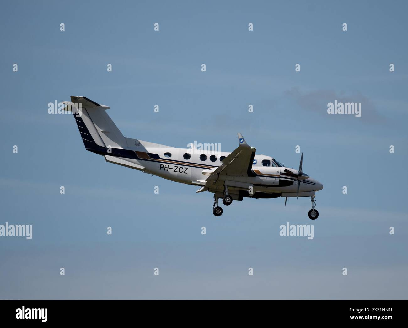 Beech 200 King Air landing at Birmingham Airport, UK (PHZCZ Stock
