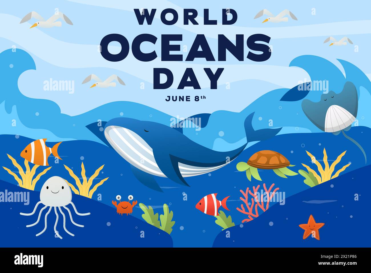 world ocean day background illustration in gradient style Stock Vector