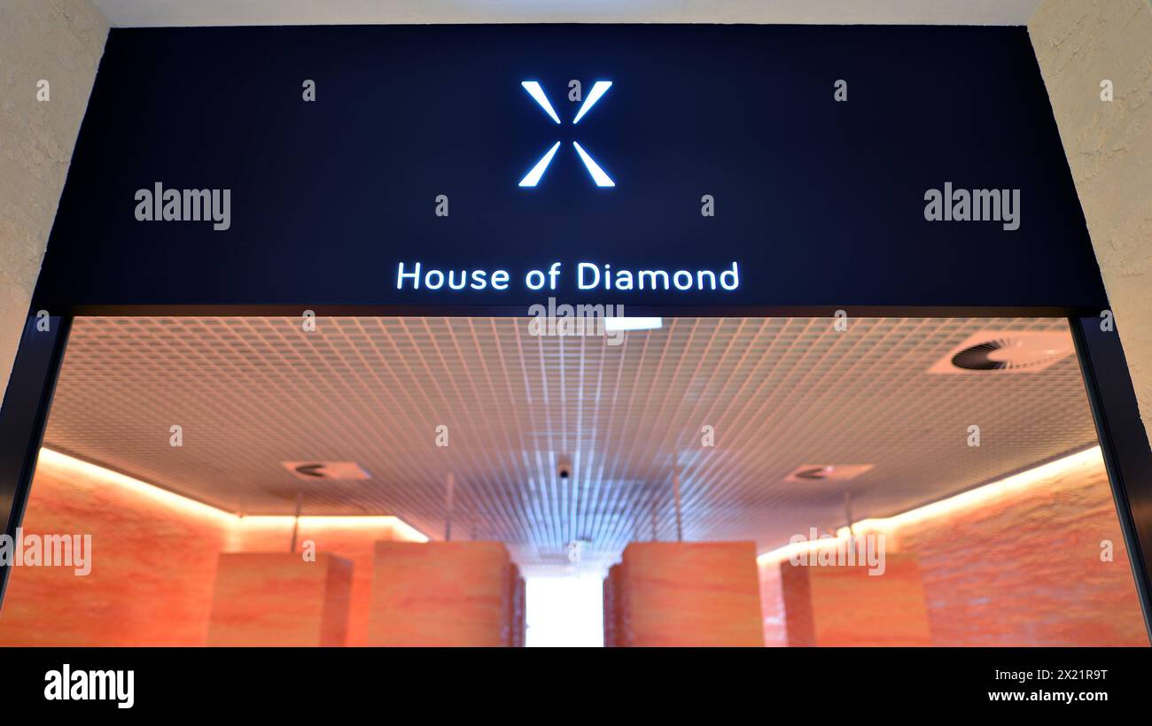 Warsaw, Poland. 11 April 2024. Sign House of Diamond. Company signboard House of Diamond. Stock Photo