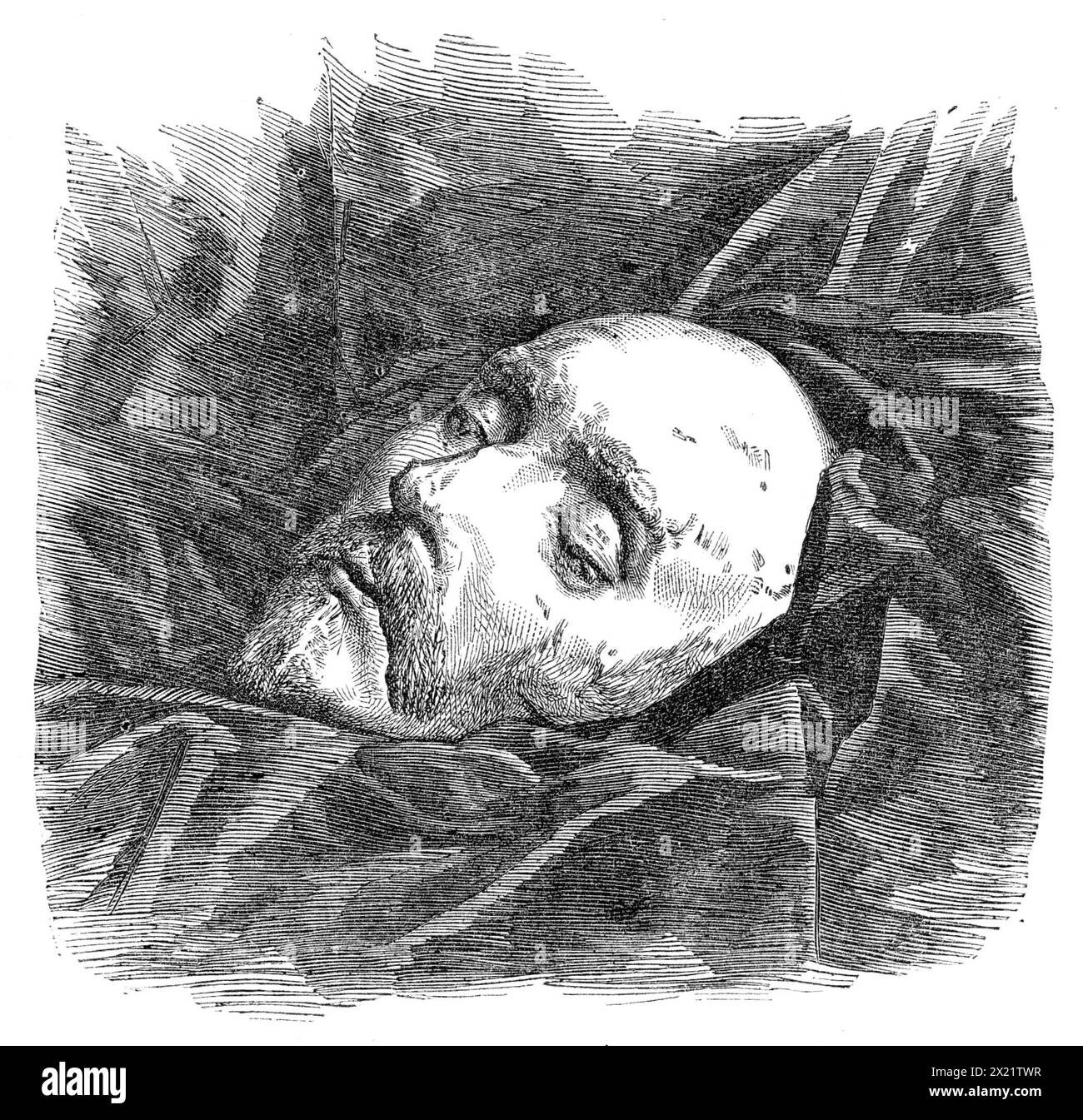 Cast of Shakspeare's face, 1864. Death mask of English playwright, poet and actor William Shakespeare (1564-1616). The cast from the face of Shakspeare, supposed to have been taken after his death, has been photographed and published by the London Stereoscopic Company'. From &quot;Illustrated London News&quot;, 1864. Stock Photo