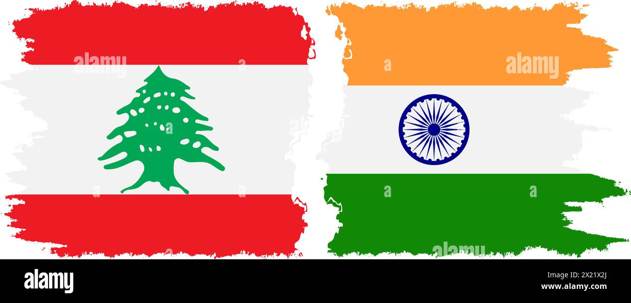 India and Lebanon grunge flags connection, vector Stock Vector
