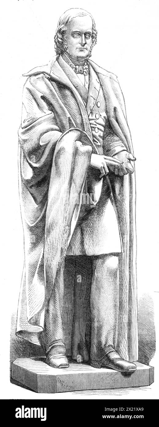 Statue of the late Right Hon. James Wilson, Finance Minister for India, by J. Steell, R.S.A, to be erected at Calcutta, 1865. 'A statue of the late Right Hon. James Wilson, one of the Secretaries of her Majesty's Treasury, and sometime Secretary to the Finance Department of the Government of India, has been executed by Mr. John Steell, R.S.A...Shortly after the melancholy death of Mr. Wilson, whose great administrative abilities had just begun to tell on the financial affairs of India when he was prematurely taken away, a subscription was entered into among the merchants of Calcutta for a memo Stock Photo