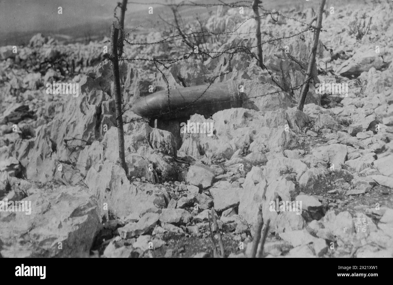 An Austrian &quot;dud&quot;, 305 shell, 1918. An unexploded artillery shell probably fired from a 305 mm Skoda mortar during World War I. Stock Photo