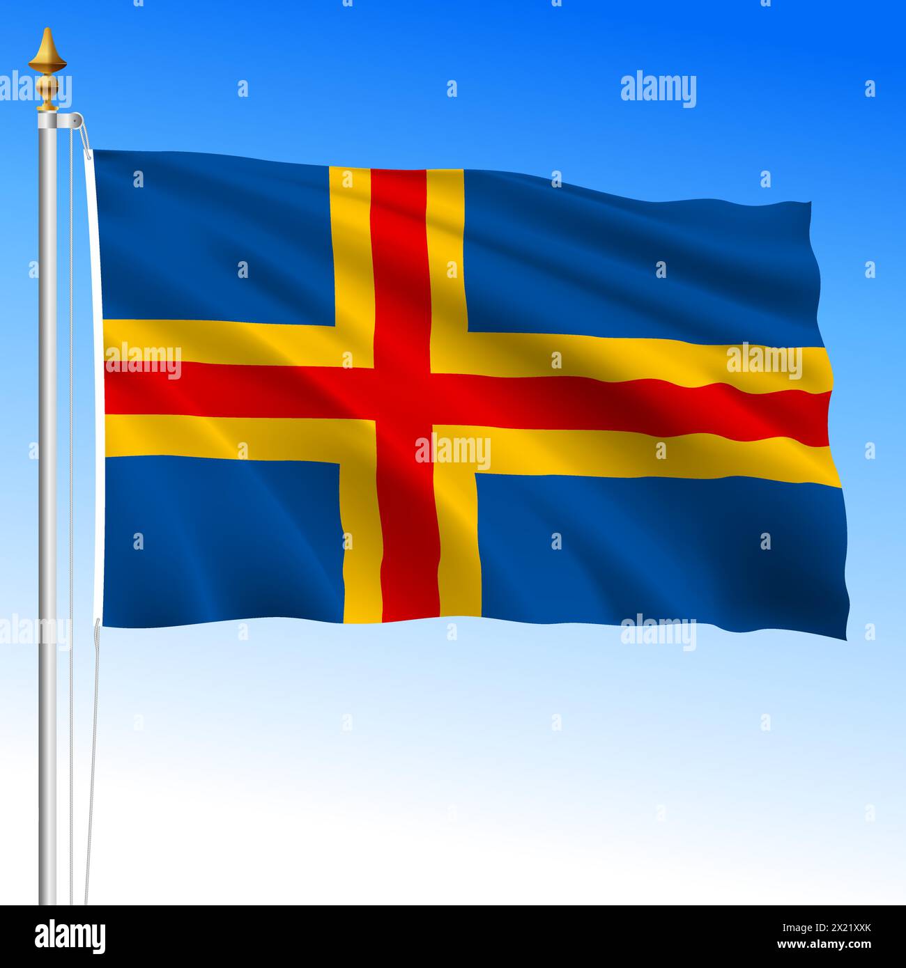 Aland official national waving flag, Finnish islands, vector illustration Stock Vector