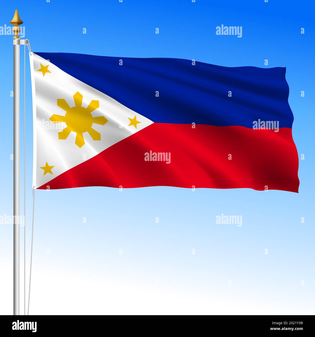 Philippines, official national waving flag, asiatic country, vector illustration Stock Vector