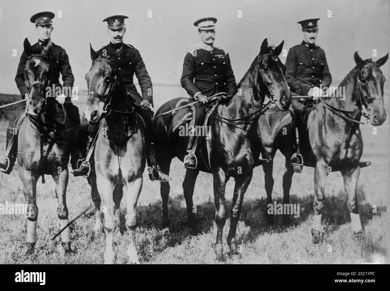 Lt. Walter Brooke; Lt. C.T. Walwyn; Col. P.A. Kenna &amp; Lt. Geoffrey Brooke, (1910?). Shows British officers who participated in a November 1910 National Horse Show Association event in Madison Square Garden, New York City. Stock Photo