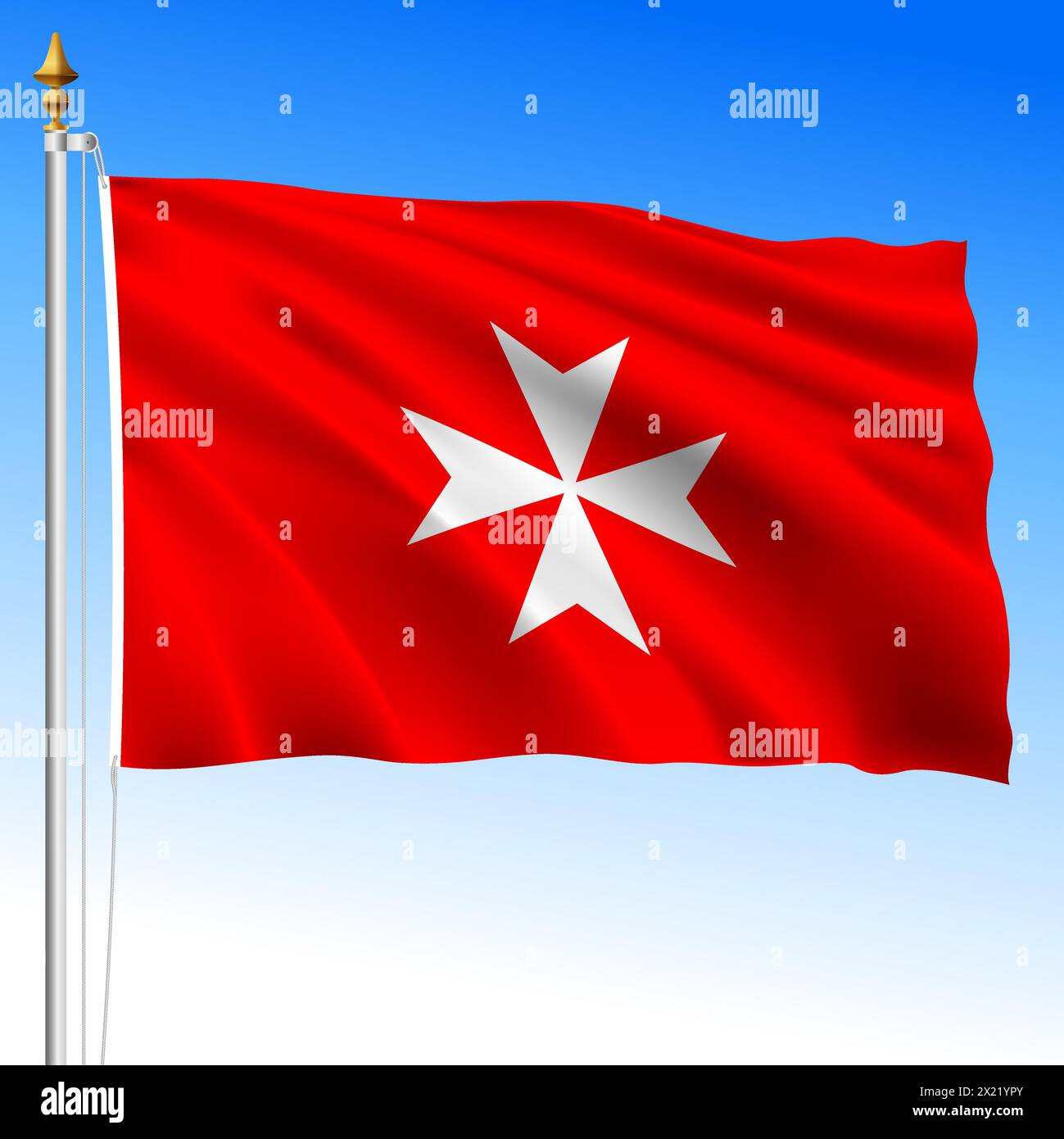 Sovereign Military Order of Malta, official waving flag, Rome, vector illustration Stock Vector