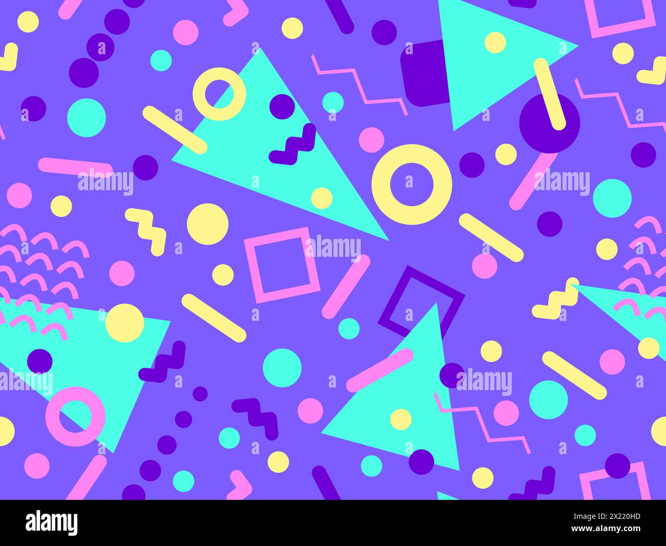 Memphis seamless pattern with geometric shapes in 80s and 90s style. Geometric shapes of different shapes and colors. Design of promotional products, Stock Vector