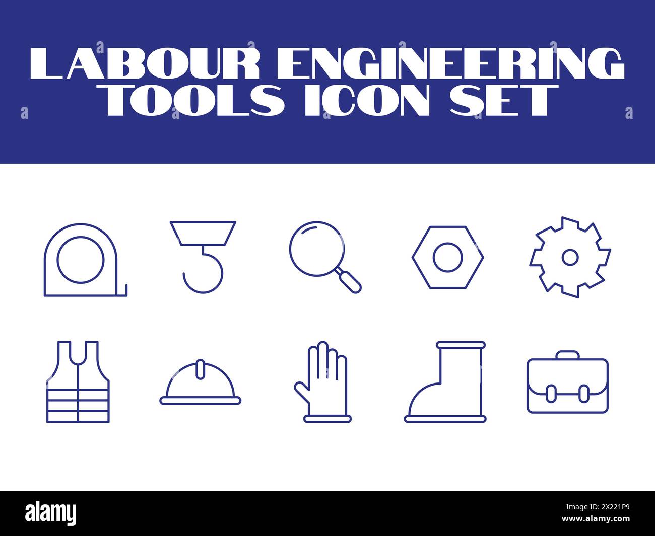 Labour day icon set. Labor Tools Icon Vector graphic illustration. Line Icons set of Engineering tools Stock Vector