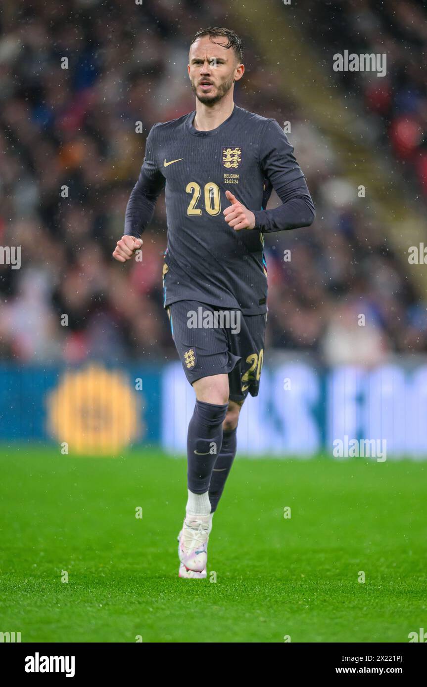 26 Mar 2024 - England v Belgium - International Friendly - Wembley Stadium. England's James Maddison in action against Belgium.  Picture : Mark Pain / Alamy Live News Stock Photo