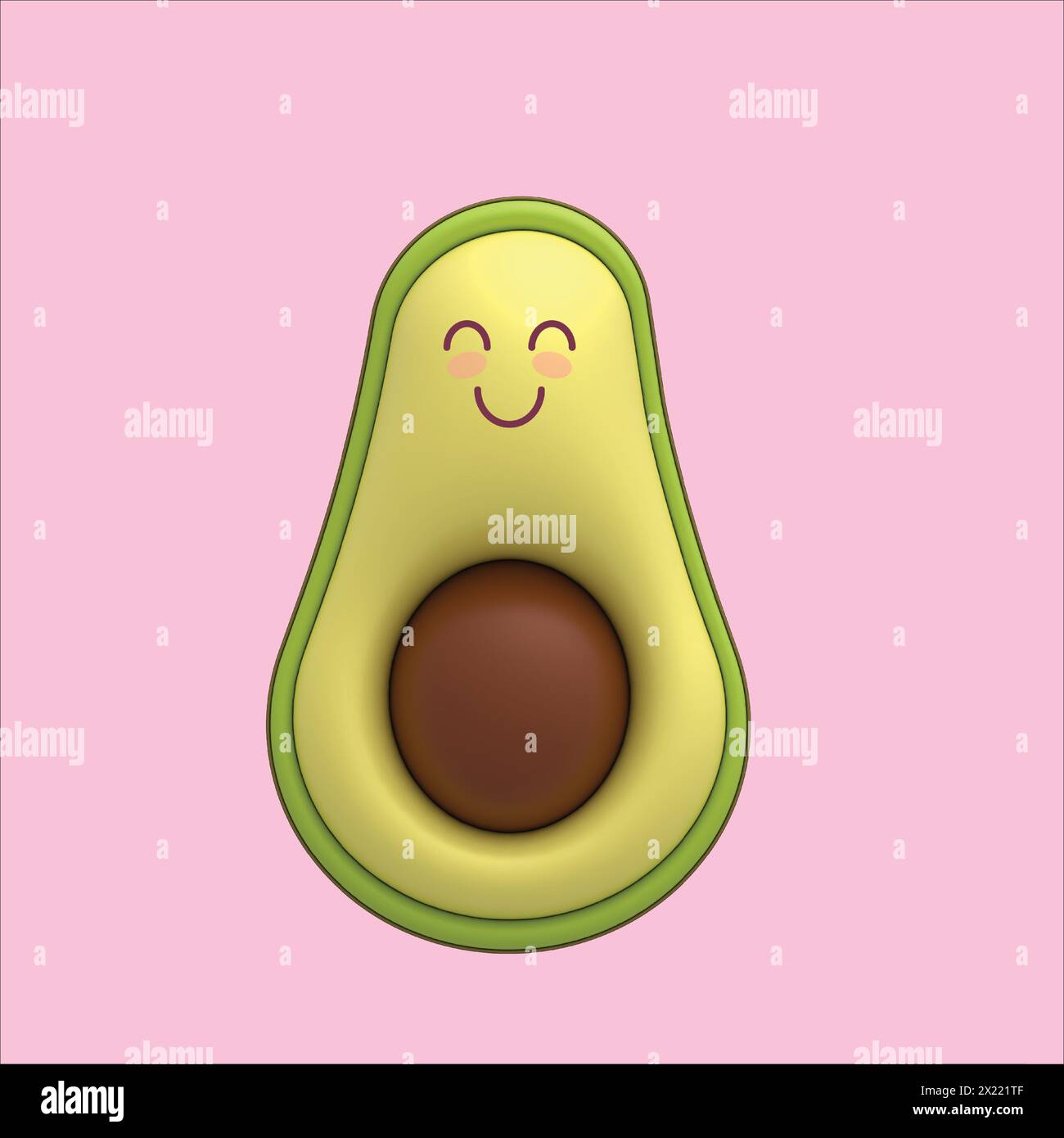 Happy Kawaii Avocado Half 3D Character with a smiling face Stock Vector