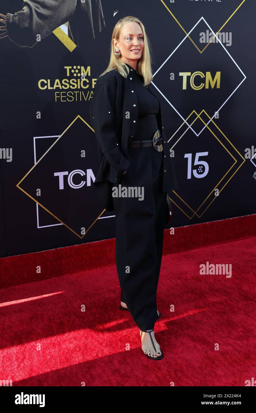 Hollywood, Ca. 18th Apr, 2024. Uma Thurman at the TCM Classic Film Festival Opening Night: Pulp Fiction on April 18, 2024 at TCL Chinese Theater IMAX in Hollywood, California Credit: Faye Sadou/Media Punch/Alamy Live News Stock Photo