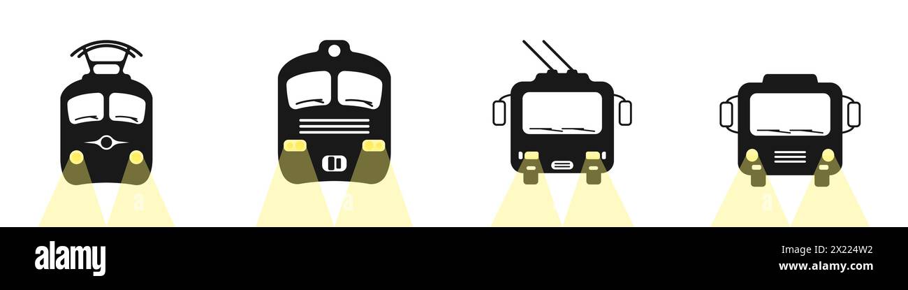 City transport black logos vector. Vehicles for travel. Set of black ...