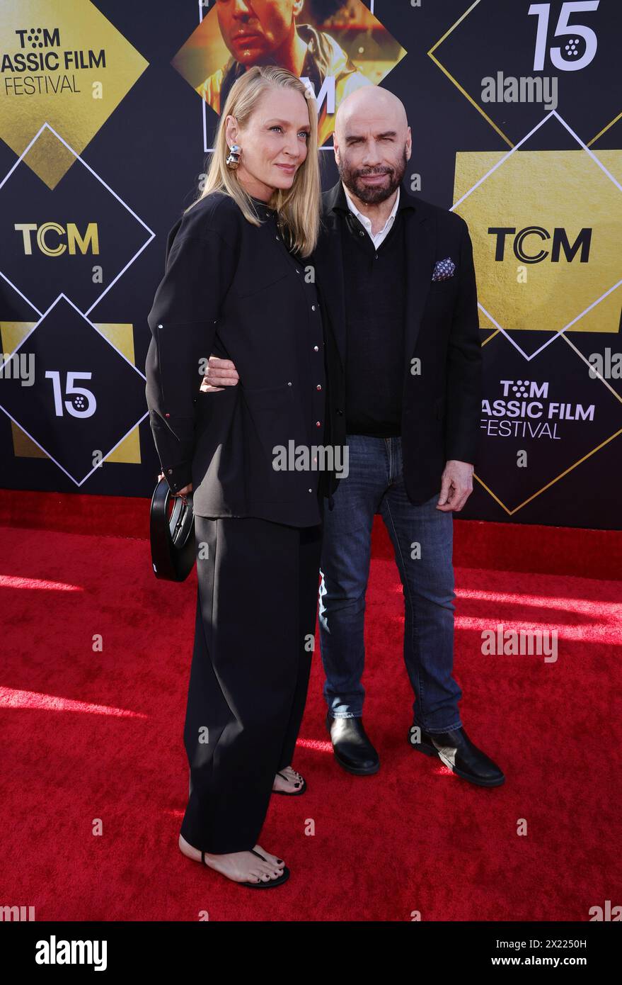 Hollywood, Ca. 18th Apr, 2024. Uma Thurman, John Travolta at the TCM Classic Film Festival Opening Night: Pulp Fiction on April 18, 2024 at TCL Chinese Theater IMAX in Hollywood, California Credit: Faye Sadou/Media Punch/Alamy Live News Stock Photo